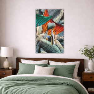 surrealistische kunst collage in de slaapkamer