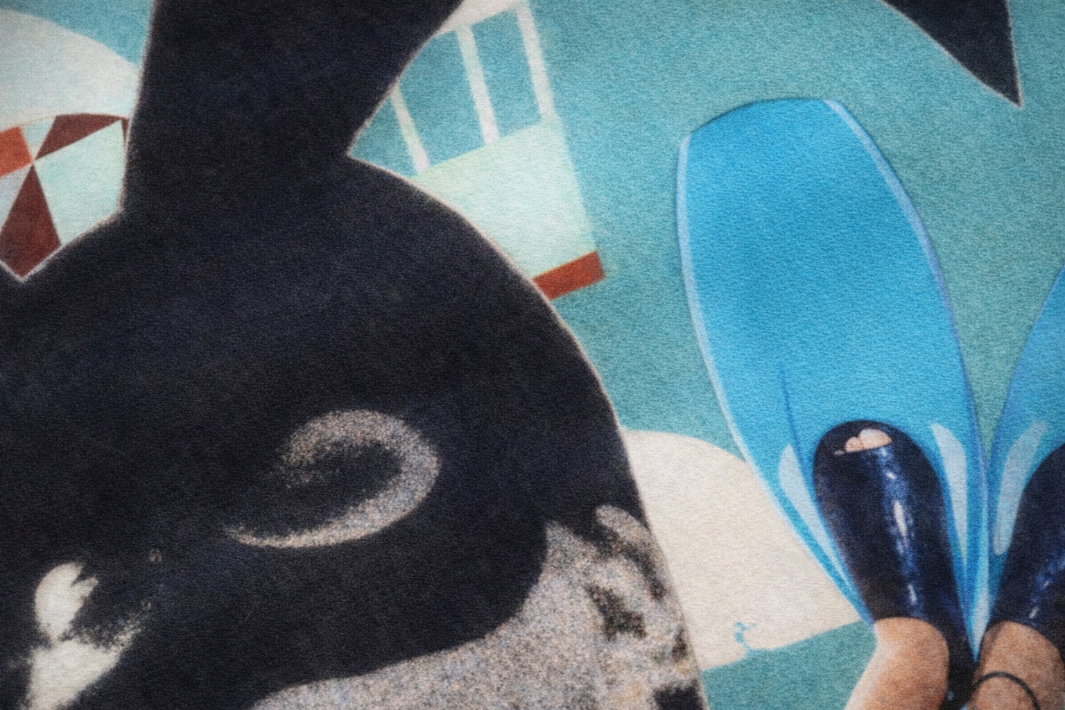 Zo ziet een detail eruit op fine art papier, museumkwaliteit. De kunstprint/ collages worden hier op afgedrukt. Het geeft een poerderig en zacht effect.